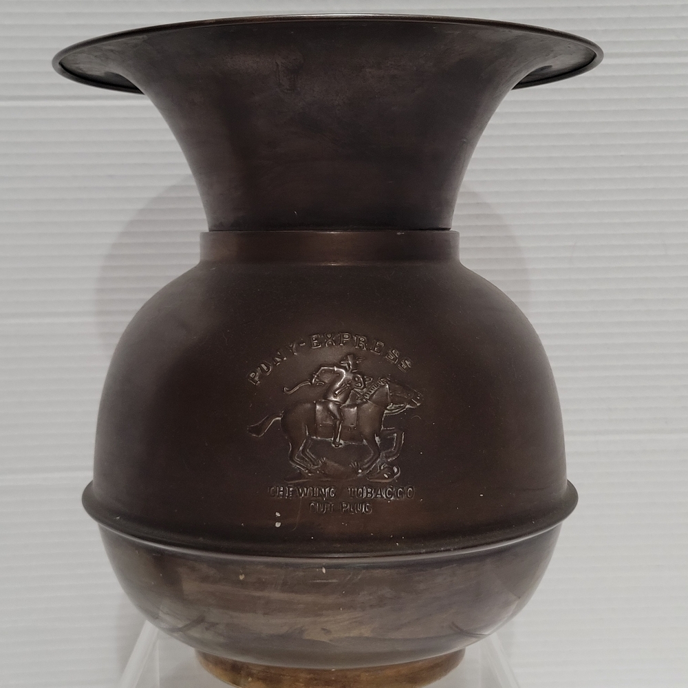 Vintage Wild West Pony Express Brass Copper Chewing Rustic Tobacco Spitoon Tall